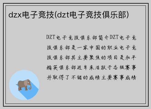 dzx电子竞技(dzt电子竞技俱乐部)